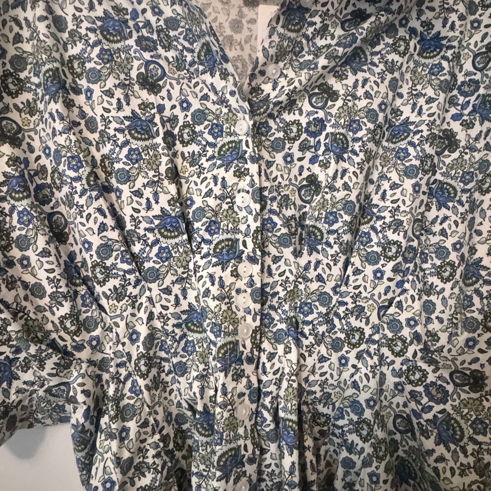 Anthropologie Blue and Cream Floral Shirtwaist Mini Dress - Picture 11 of 11
